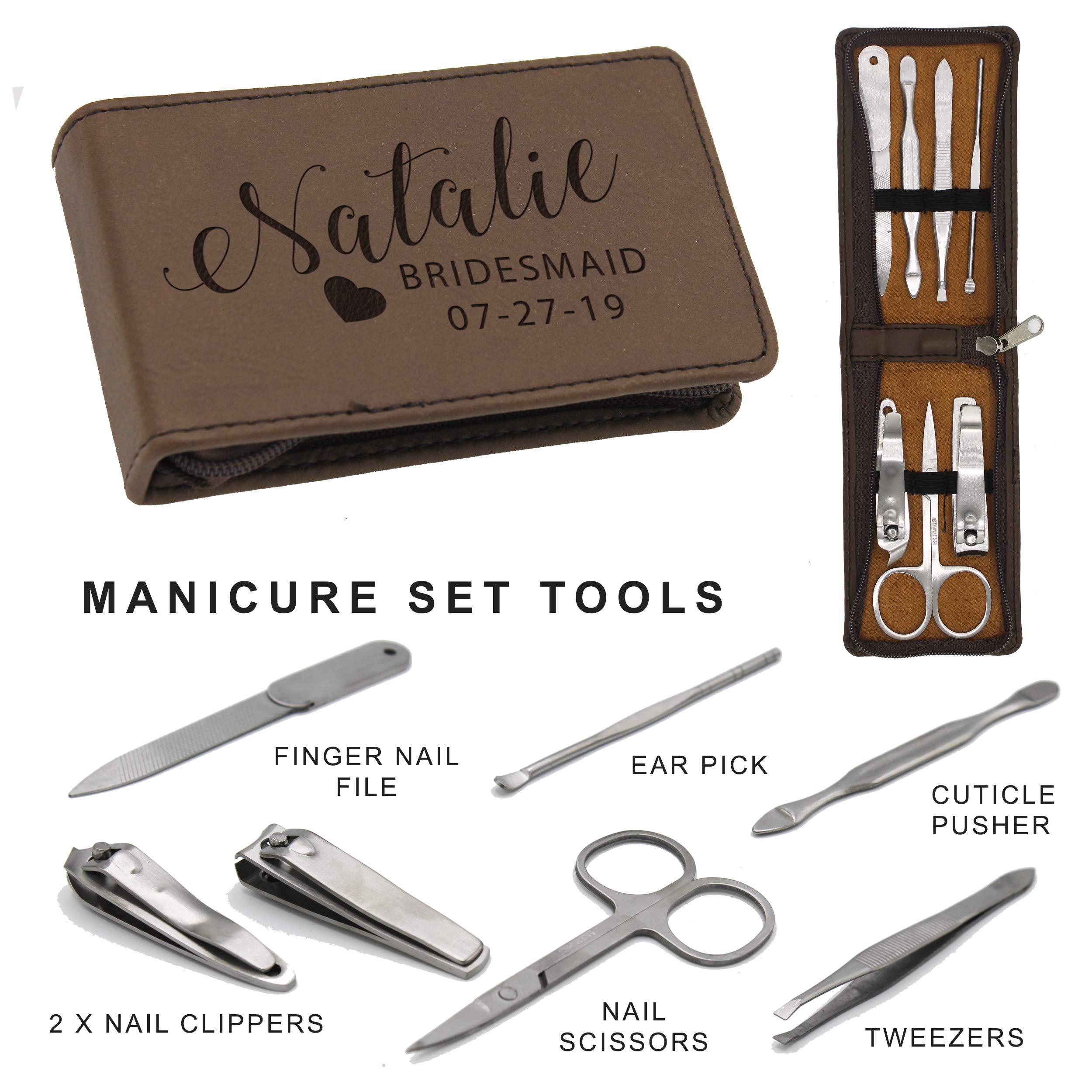 My Personal Memories My Personal Memories Custom Personalized Manicure Set - Monogrammed 7 Piece Travel and Grooming Kit Gift for Men, Women, Him, Her, Purse (Brown)