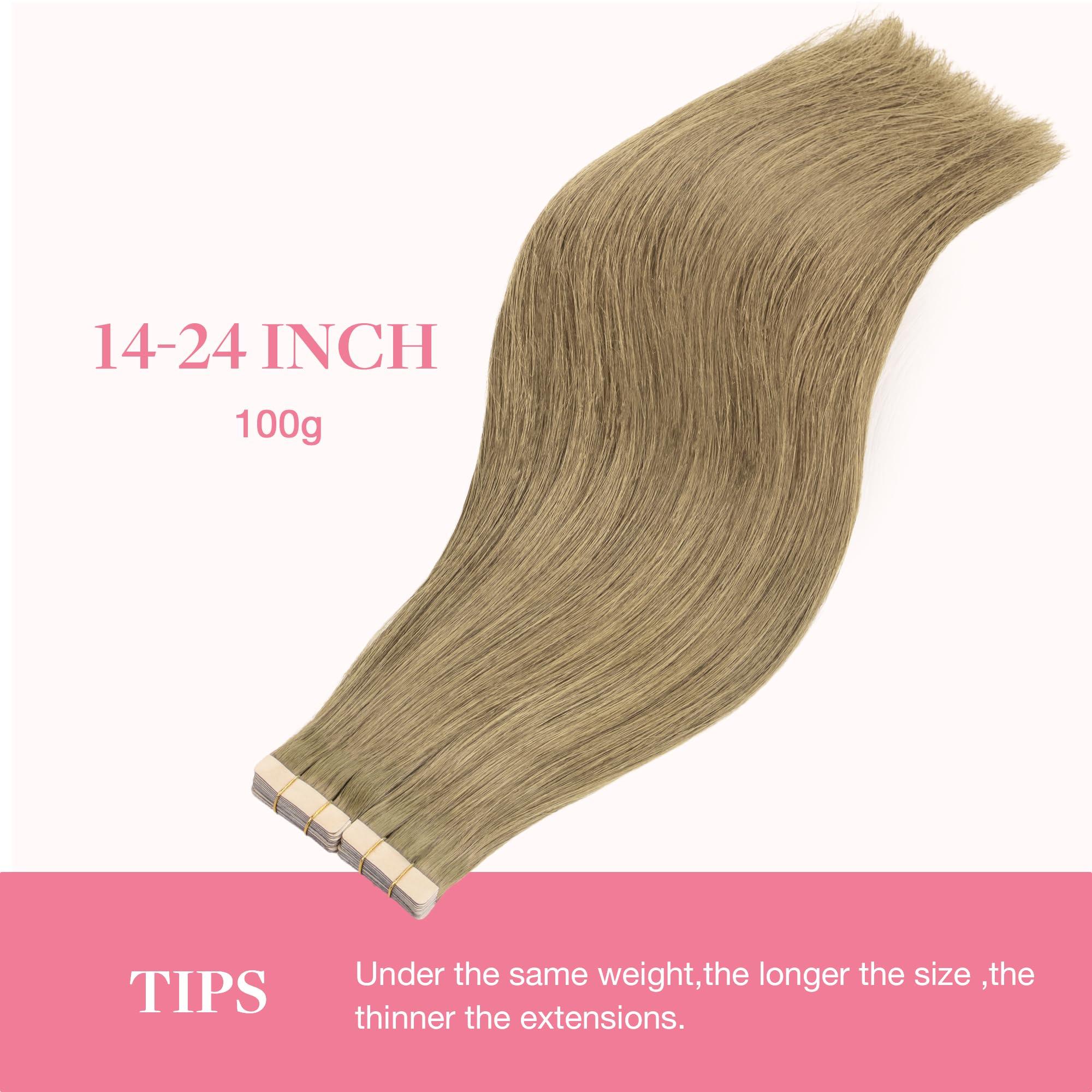 GOO GOO GOO GOO Tape in Hair Extensions Human Hair, 7 Bronde, 24inch 100g 40pcs, Thick Ends Straight Seamless, Invisible