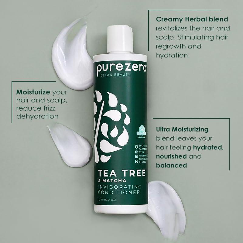 Purezero Purezero Tea Tree & Matcha Shampoo and Conditioner Set - Nourishing & Invigorating Scalp Treatment - Zero Sulfates, Parabens, Dyes Vegan and Cruely Free (12 Fl Oz (Pack of 2))
