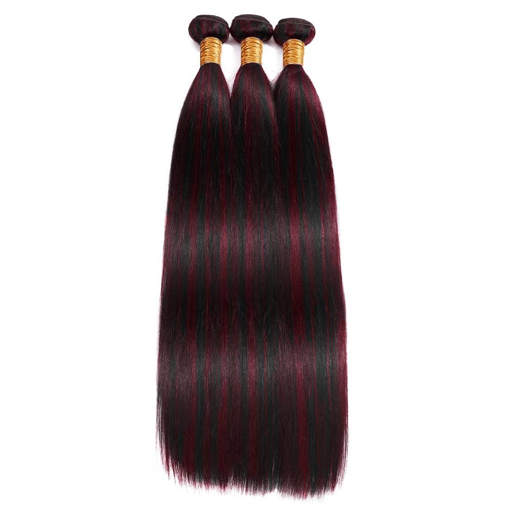SUHKRPT P1B99J Bundles Highlight Straight Human Hair Bundles Two Tone Black Mixed With 99J Burgundy Bundles Human Hair 22 22 22 Inch Fb99J Wine Red Straight Bundles