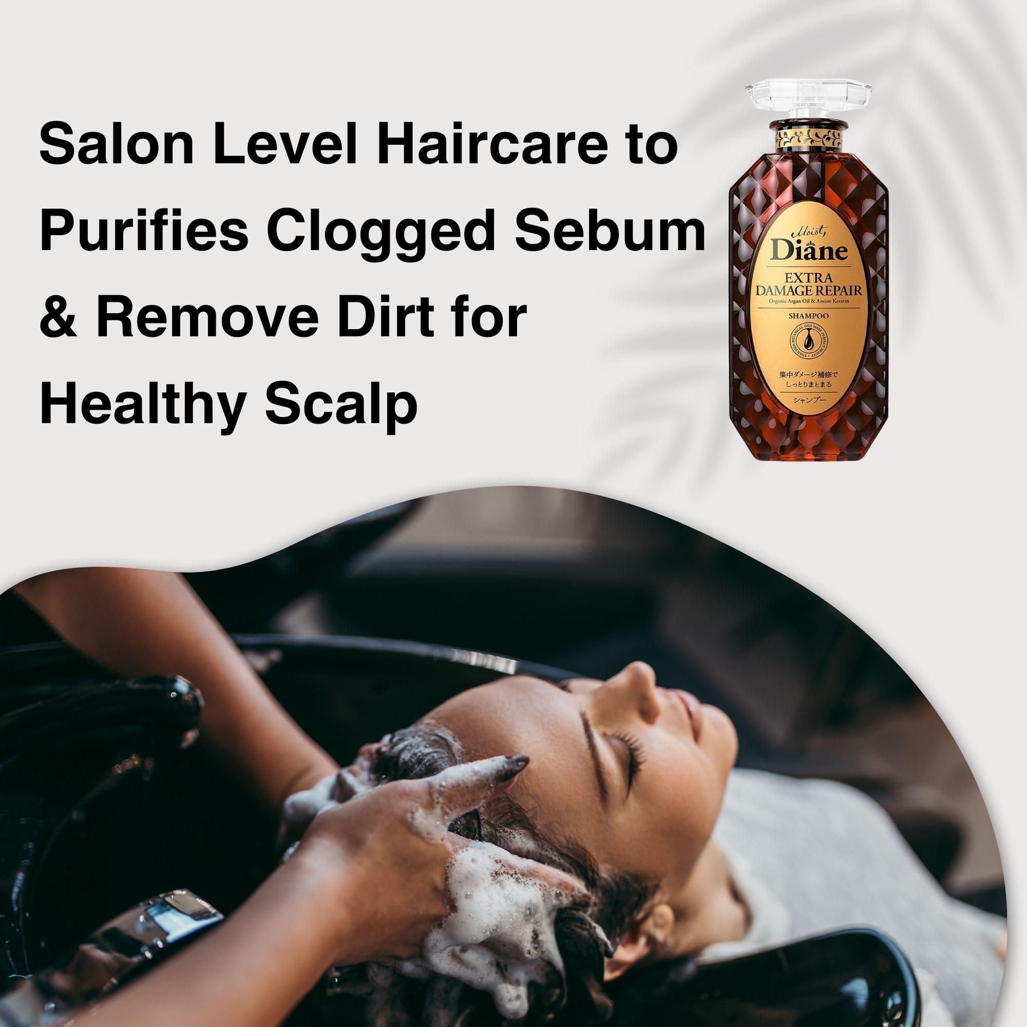 Moist Diane Moist Diane Keratin Shampoo and Conditioner Set for Damaged & Permed Hair Women & Men, Organic Haircare with Argan Oil & Mango Oil from Japan, Silicone & Sulfate Free, EXTRA DAMAGE REPAIR, 15.2 Fl Oz