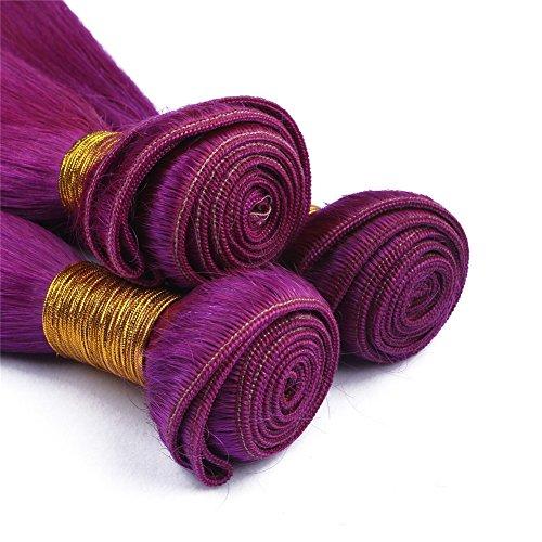 Generic New Color Purple Silky Straight Human Hair Weaves With Free Middle Three Part Frontal 13x4 Unprocessed 9A Ear To Ear Frontal With Hair Extensions 3Bundles 4Pcs/Lot (14 14 14+12 inch frontal)