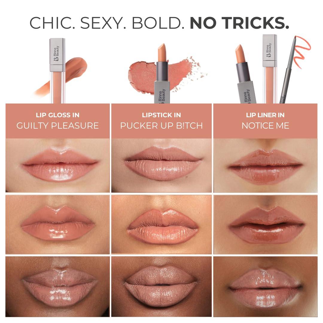 RB RINNA BEAUTY Rinna Beauty Icon Lip Kit - No Apologies - All-in-One Lip Kit - Includes Lipstick, Lip Gloss, and Lip Liner - Nude Coral look - Vegan, Long-Lasting, Anti-Aging & Moisturizing, Cruelty-Free - 1 each