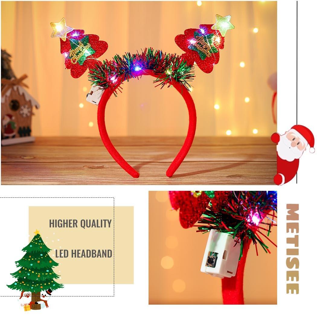 Metisee Metisee Light Up Christmas Headband Xmas Tree Hair Bands Star LED Glow Headbands Party Costume Hair Accessories for Women and Girls