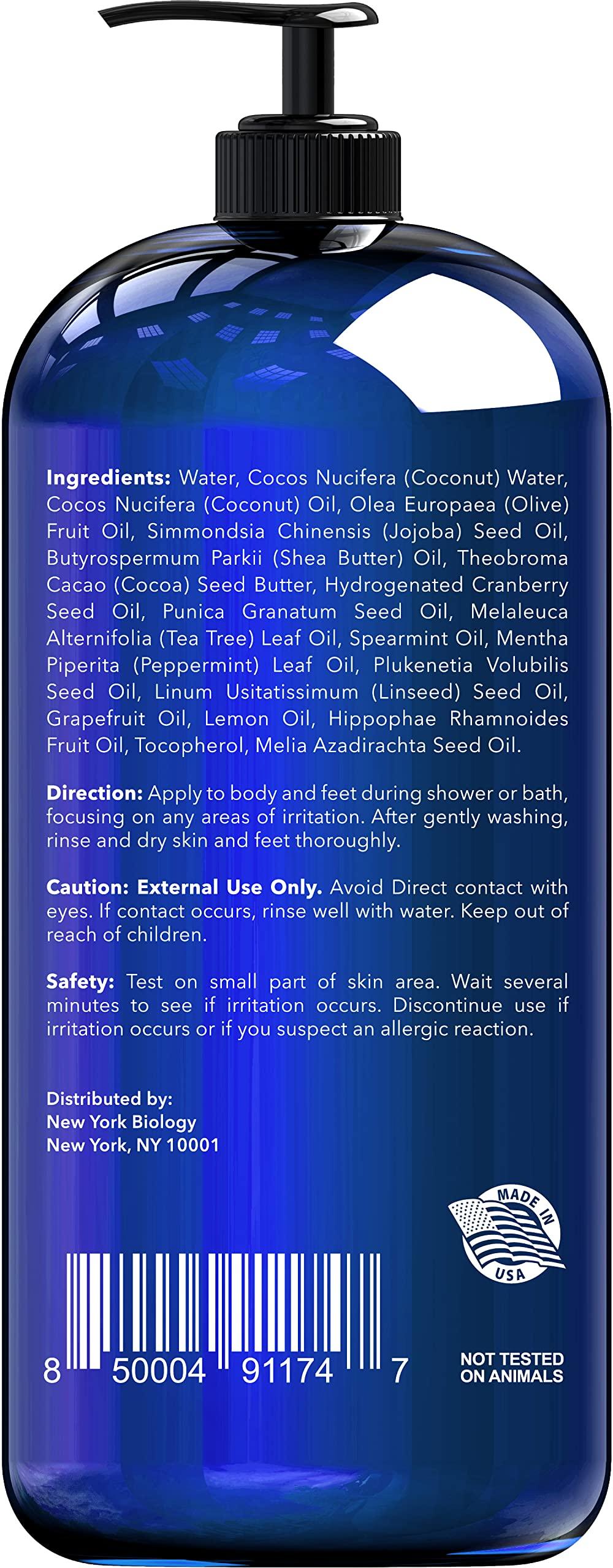 NEW YORK BIOLOGY THE ULTIMATE COSMECEUTICALS New York Biology Tea Tree Body Wash with Tea Tree Mint Body Wash for Men and Women - Helps Jock Itch & Itchy Skin, Nail Fungus, Athletes Foot, Eczema & Body Odor, Ringworms – 16 Fl Oz