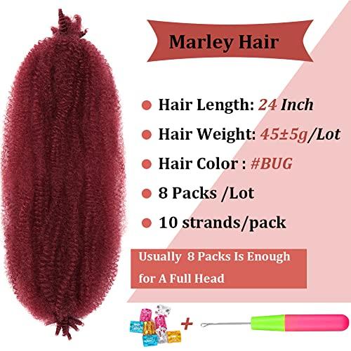 M-BOX Burgundy Braiding Hair Red Cuban Twist Hair 24 Inch Marley Twist Braiding Hair Wrapping Hair for Soft Locs 8 Packs Springy Afro Twist Hair Kinky Twist Hair for Braiding
