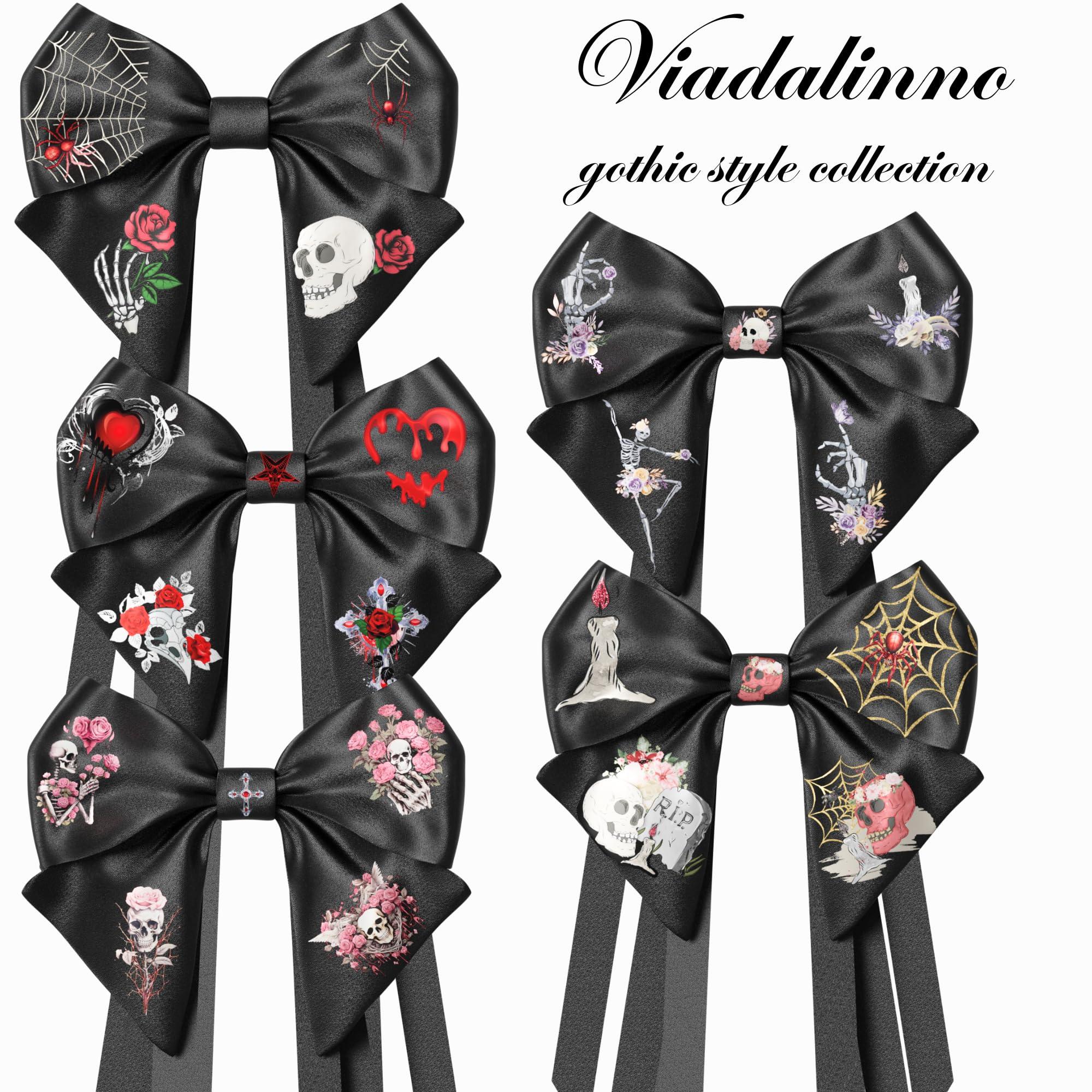 VIADALINNO Black Hair Bow Clip Ribbons Gothic Emo Alt for Teens Woman Girl Halloween