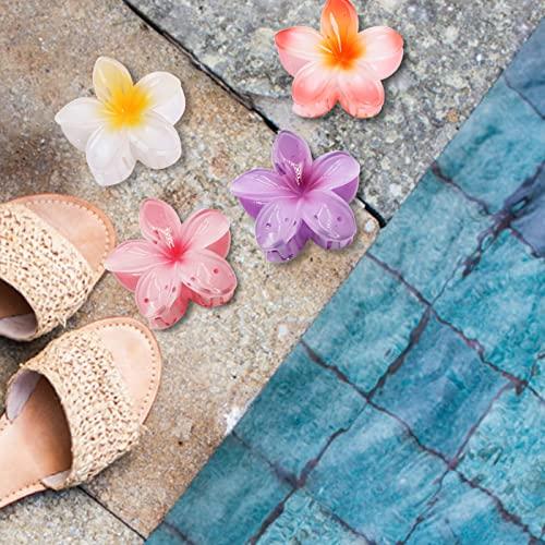 GQLV GQLV Hair Clip, 4 Count White Flower Claw Clips for Thick/Thin Hair, Strong Hold Nonslip Hair Clips, Tropical Hair Accessories for Women Girls, Hawaiian Holiday Gifts