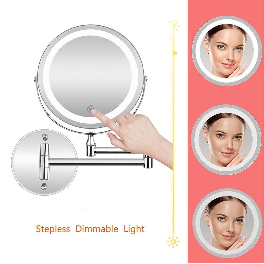 FESTAS FESTAS Wall Mounted Makeup Mirror Bathroom Shaving Mirror Touch Screen USB/AAA Batteries Double Source