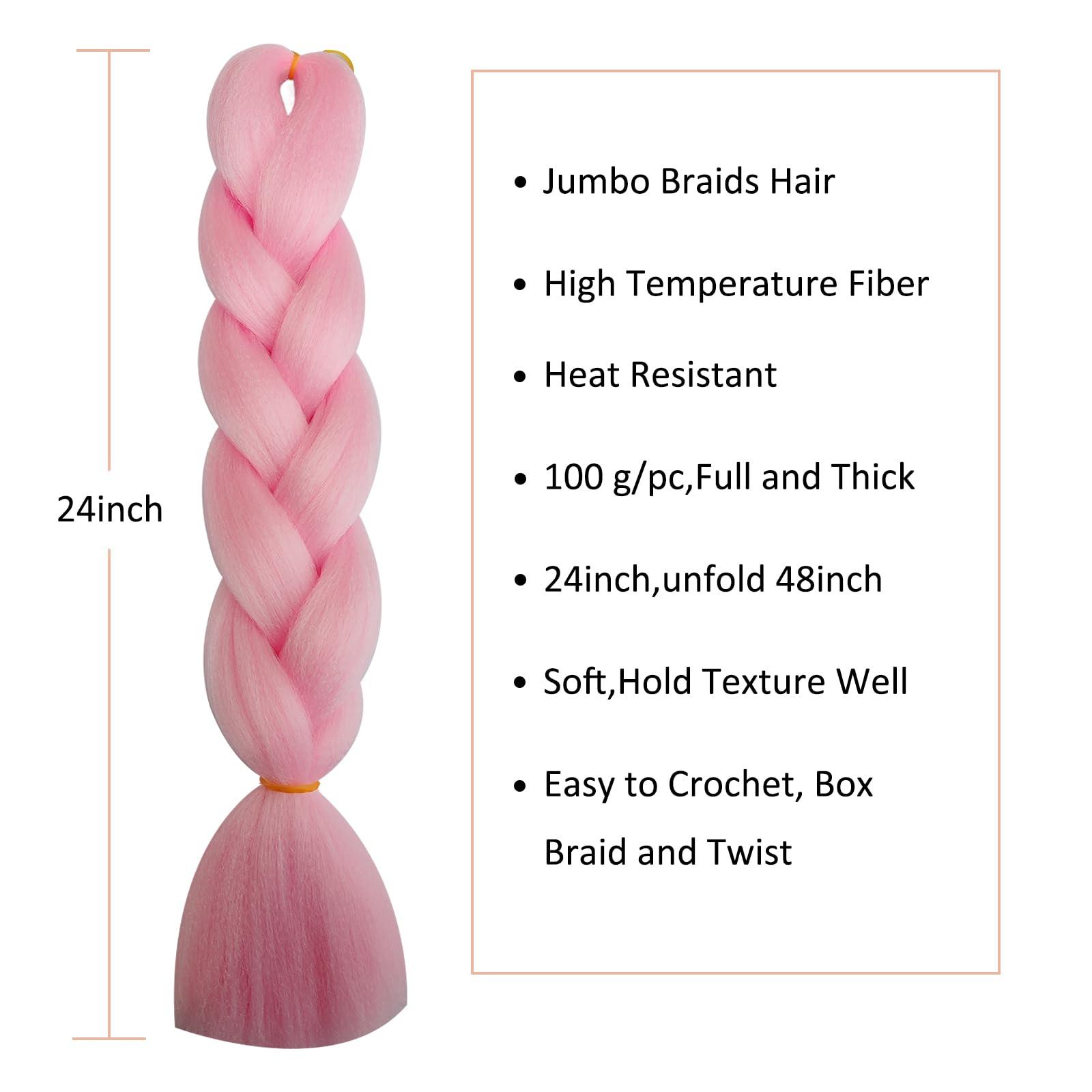 Herina Herina Pink Braiding Hair One Pack Baby Pink Fake Braids In Hair Extensions Colored French Pink Braid High Temperature Fiber Light Pink Jumbo Braids(1pc/pack)
