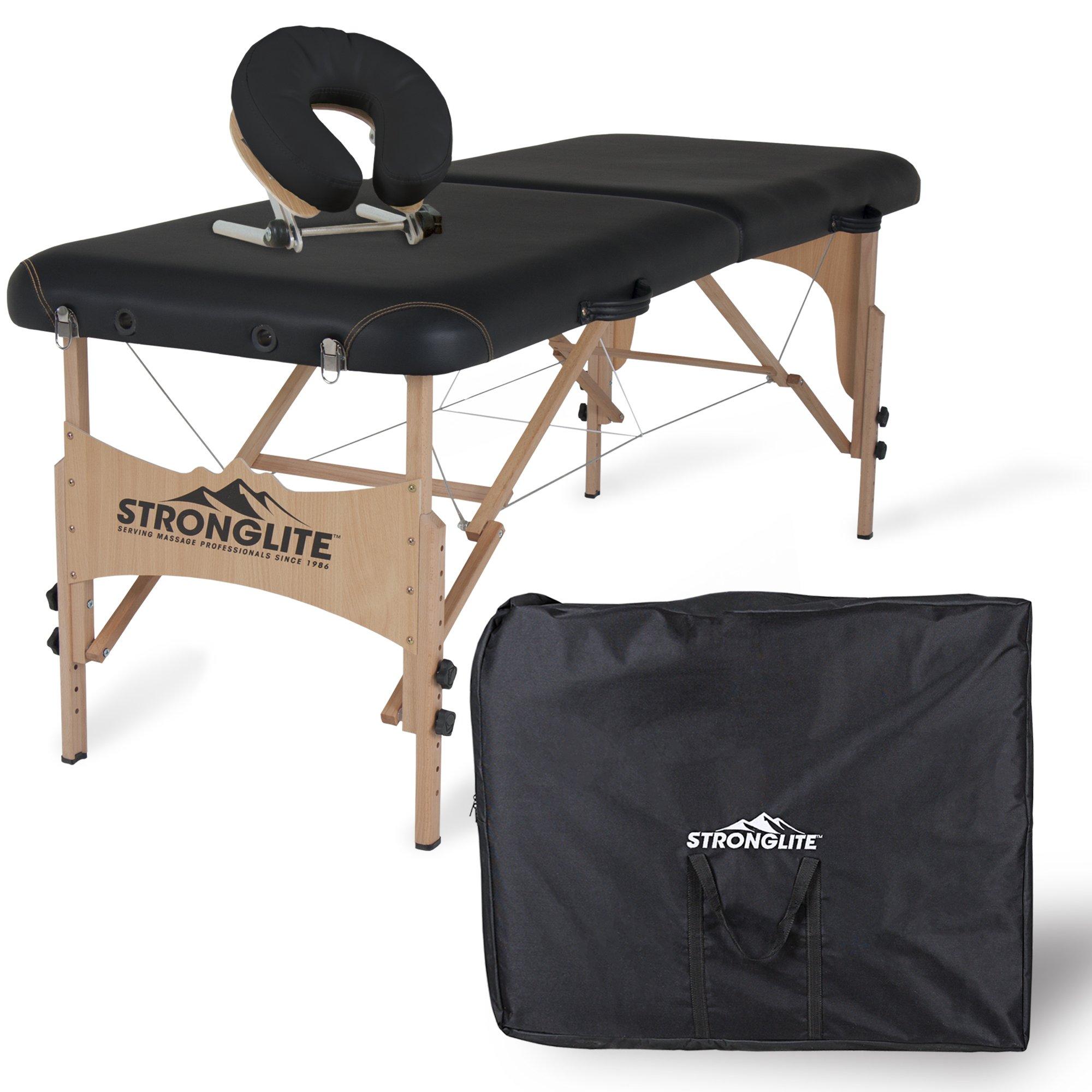 StrongLite STRONGLITE Portable Massage Table Package Shasta - All-In-One Treatment Bed w/ Adjustable Face Cradle, Pillow & Carrying Case, Black