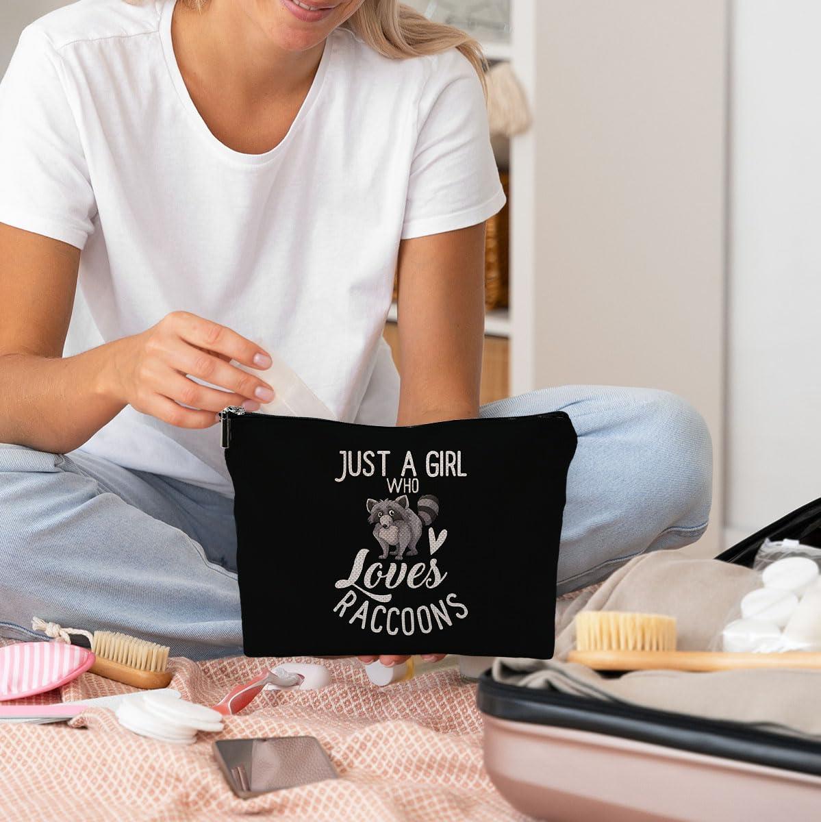 NEGIGA NEGIGA Raccoon Makeup Bag, Raccoon Gifts for Girls Raccoon Lovers Women, Cute Raccoon Gifts, Just a Girl Who Loves Raccoons Small Makeup Cosmetic Bag for Purse