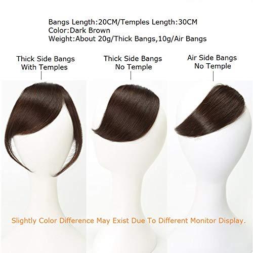 Dsoar Dsoar Side Bangs Clip in Human Hair Bangs Natural Clip on Side Bang Straight Fringe Real Hair Extensions(Dark Brown)