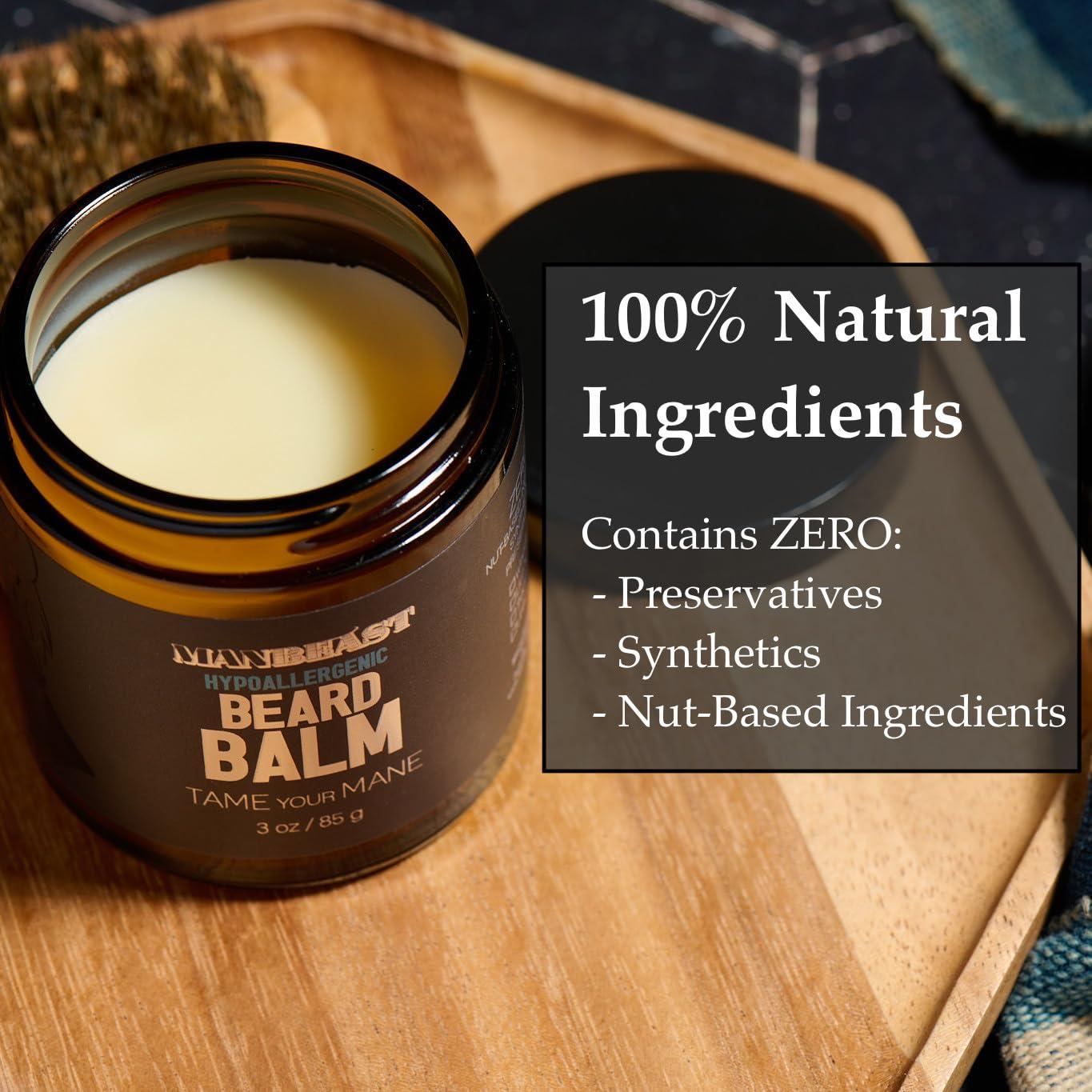 ManBeast ManBeast Hypoallergenic Beard Balm for Men - Nut Free and 100% Natural Beard Balm, Beard Conditioner for Men with Light Styling Hold, Mens Beard Balm Beard Oils - Made from Seed-Based Oil (Lion\'s Den)