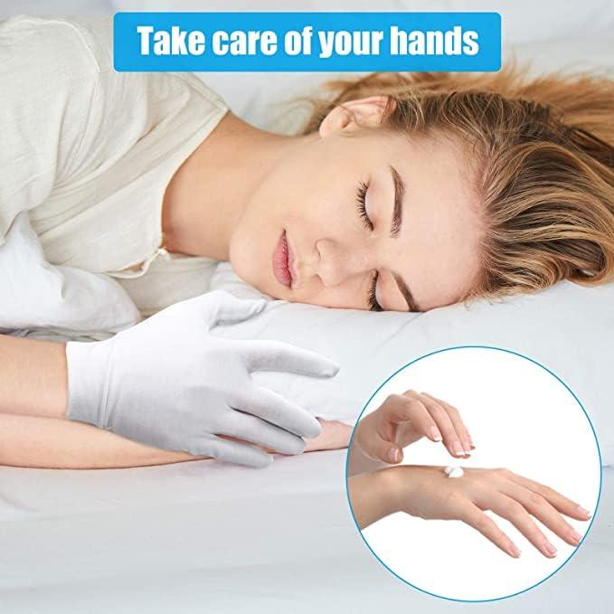BUZJGRA 7 Pairs White Cotton Gloves for Dry Hands Sleeping, Breathable Moisturizing Gloves Overnight for Women and Men Eczema Safety Work Serving Costume Inspection
