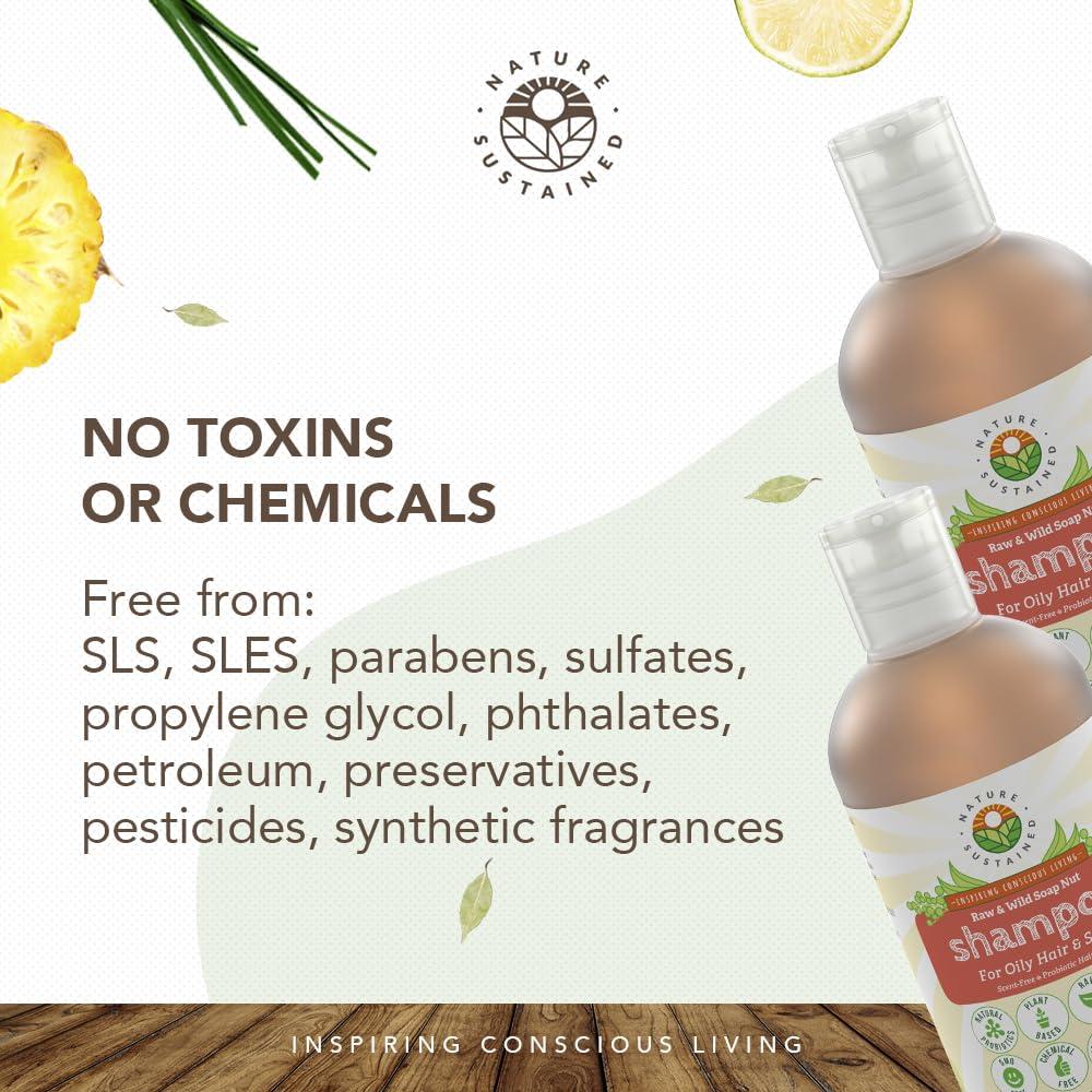 Nature Sustained Natural Shampoo for Oily Hair & Scalp - Organic, Raw & Wildcrafted with Probiotics, Hypoallergenic & Sulfate Free Herbal Shampoo for Oil Control, Dandruff, Seborrheic Dermatitis - 9 Oz, Original