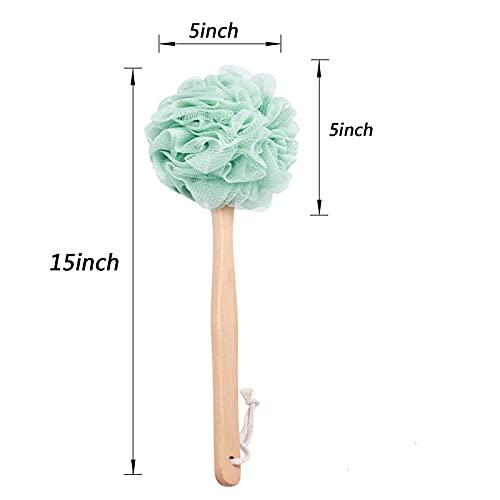 Arswin Arswin Loofah Sponge Back Scrubber, Wooden Long Handle Bath Sponge Lufa Shower Brush, Soft Nylon Mesh Back Cleaner Washer, Men & Women Exfoliating Luffa Pouf on a Stick for Body (Green)