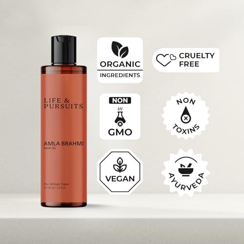 Life & Pursuits Life & Pursuits Amla Brahmi Oil for Hair and Scalp Nourishment - 3.4 Oz Natural Indian Ayurvedic Blend with Coconut, Castor, Sesame, Triphala, Gotukola for Healthy, Shiny Hair