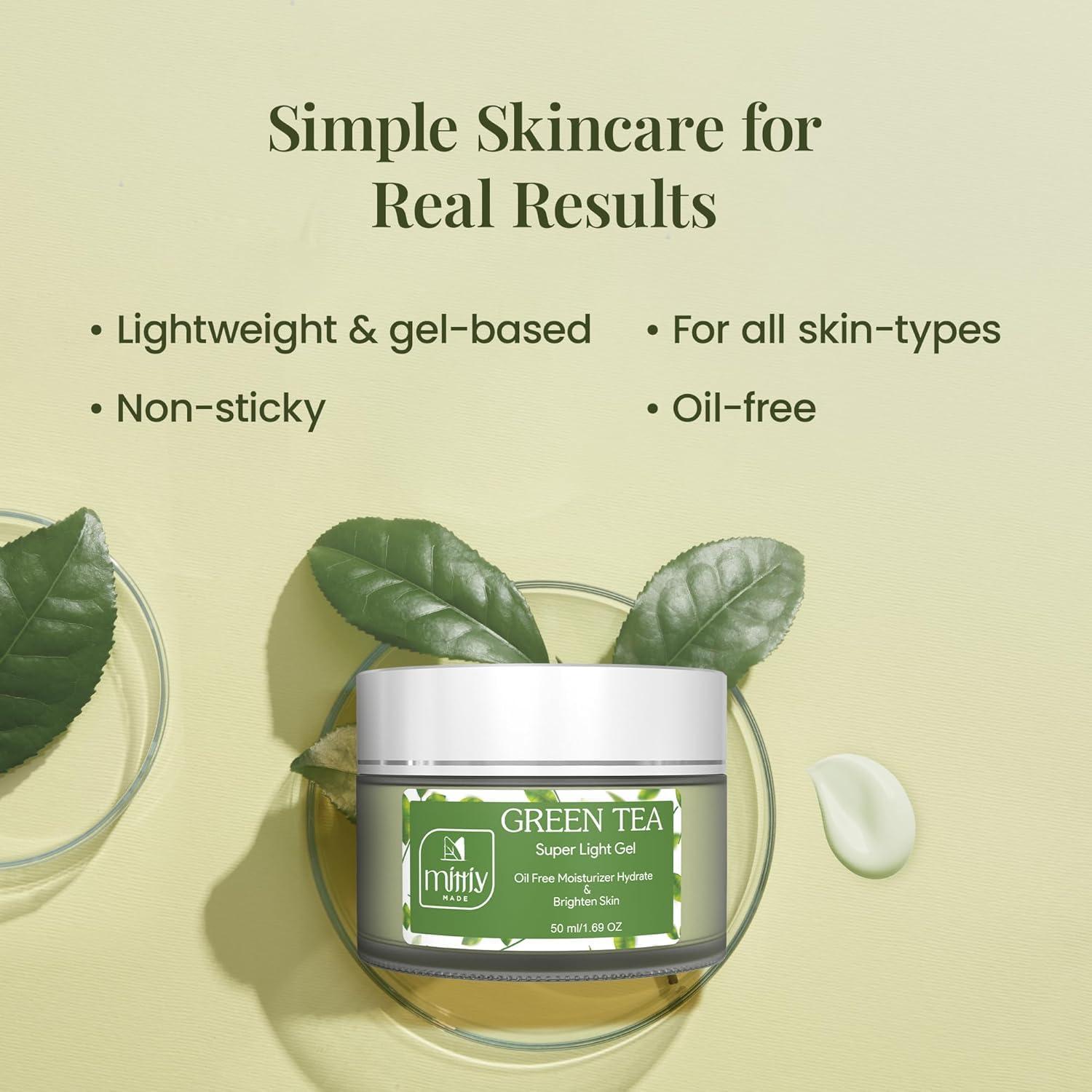 NinthAvenue Basics Green Tea Super Light Gel Moisturizer for Face 50ML, Moisturiser for Oily Skin, Quick Absorbing & Non Sticky Hydrating Gel Moisturizer Cream