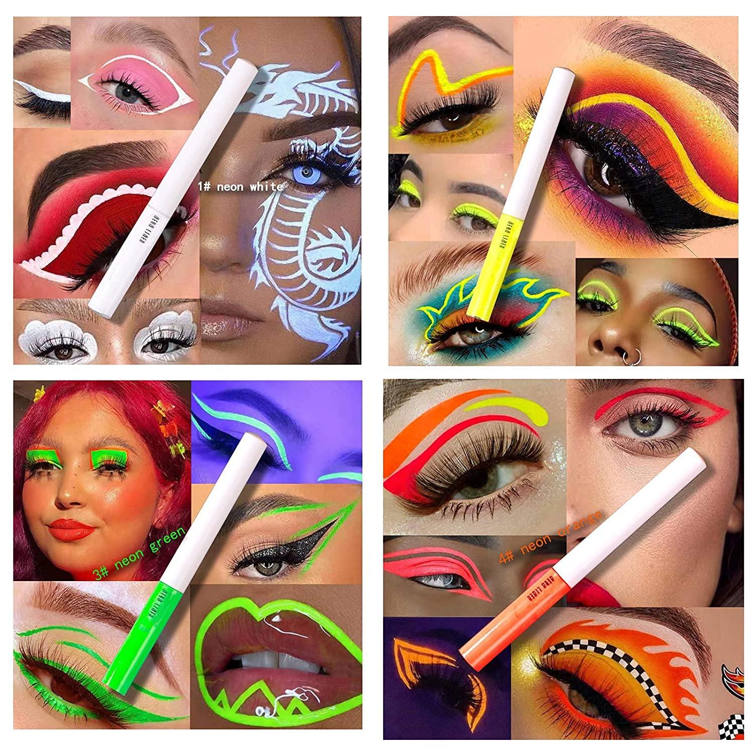 MAEPEOR MAEPEOR Matte Liquid Eyeliner Set 8 Colors High-Pigmented Fluorescent Eyeliner Waterproof & Smudgeproof Neon Body Face Paint Makeup for Daily Wear and Halloween Christmas (Neon, Set 0802)