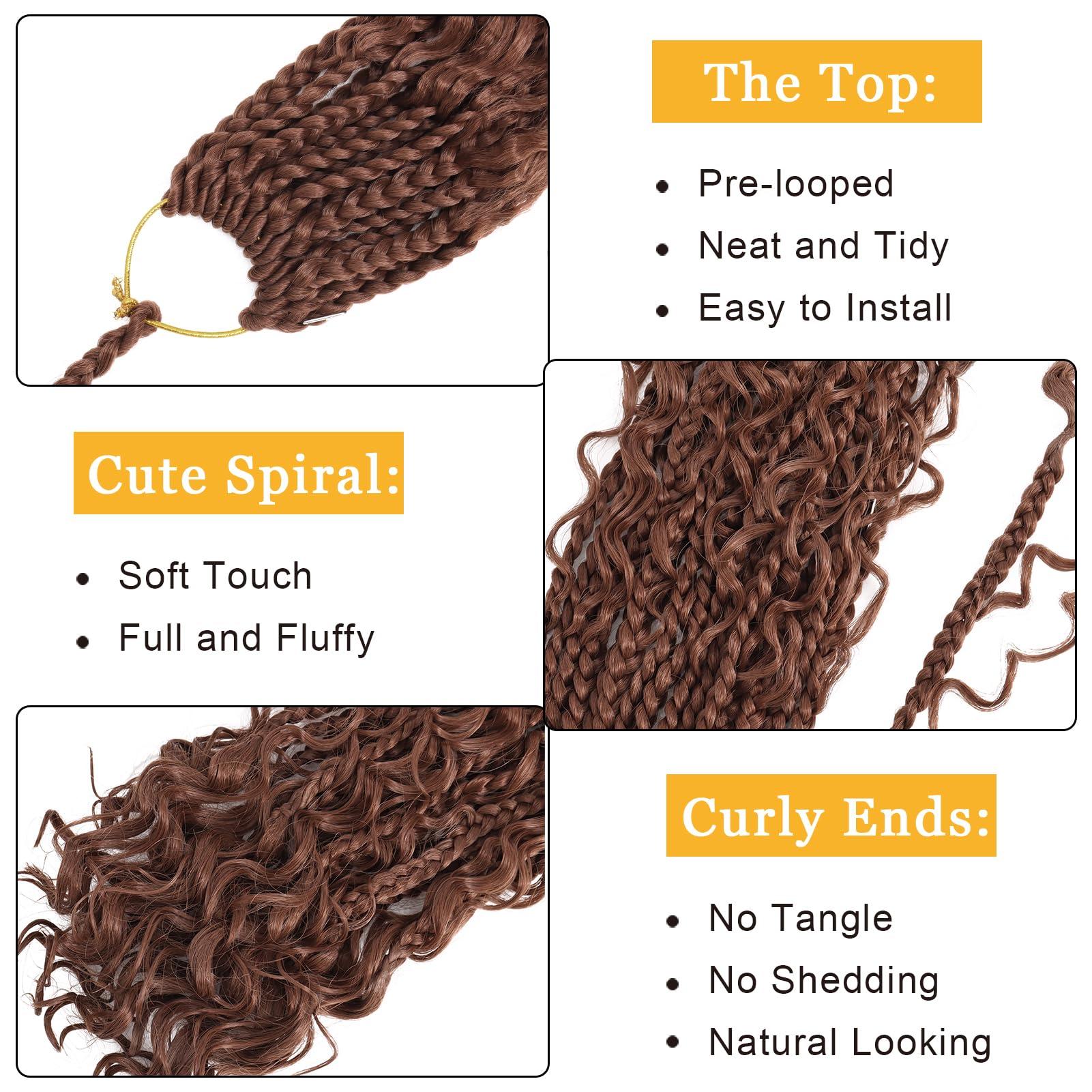 Dorsanee Boho Box Braids Crochet Hair for Women 10 Inch 7packs Goddess Box Braids with Curly Ends 3X Short Bob Crochet Braids for Kids Brown Synthetic Bohemian Braiding Hair Extensions (30#)