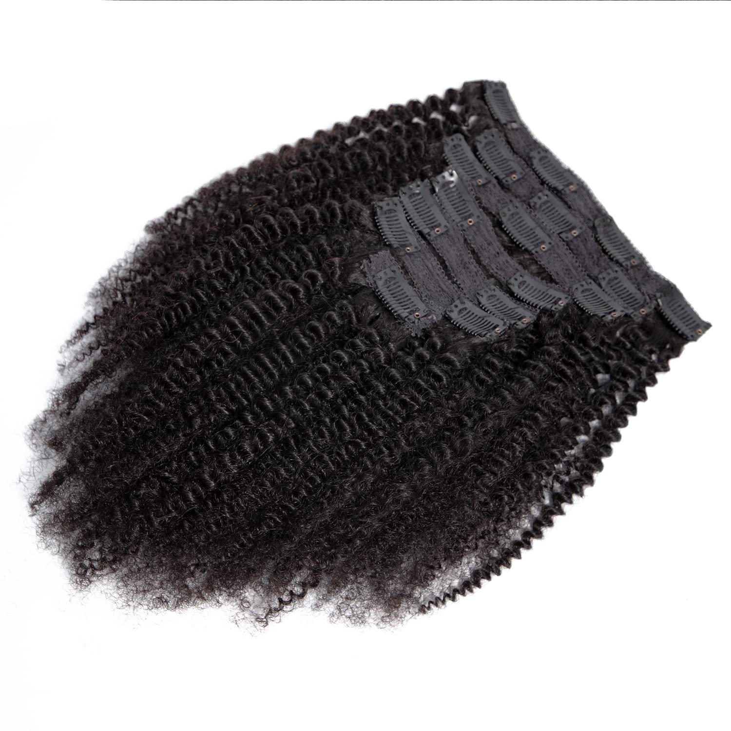YOOONXI Kinky Curly Clip in Hair Extensions Real Human Hair 4B 4C Human Hair Clip in Extensions Double Weft Afro Kinky Curly Clip ins for Black Women Natural Color 7pcs 70g/set 14Inch