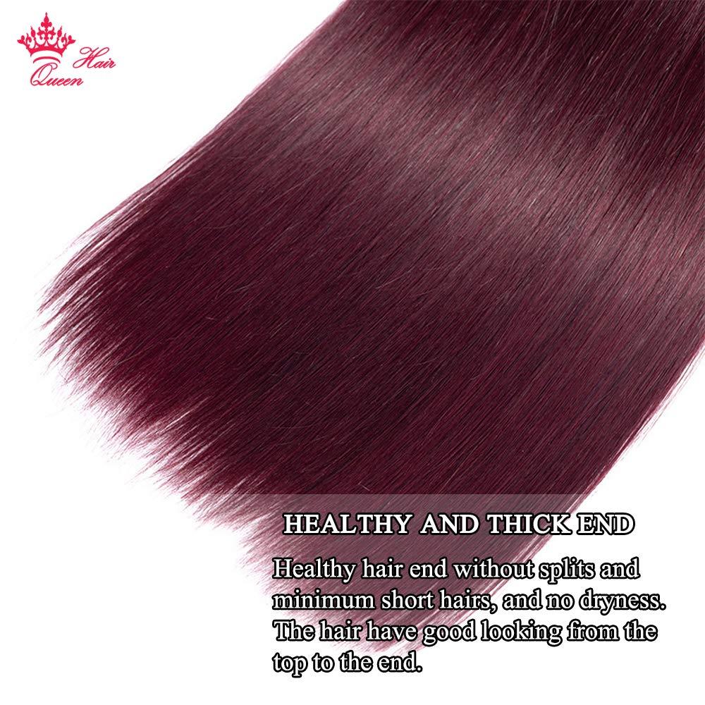 Queen Hair Queen Hair Products Brazilian Straight Virgin Hair Weave Wine Red Hair Color 99j Burgundy Human Hair Bundles 100% Unprocessed Human Hair Weft Extensions (10 10 10)