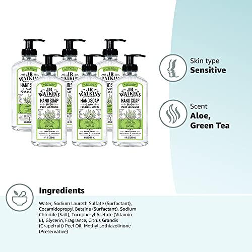 J.R. Watkins J.R. Watkins Gel Hand Soap, Scented Liquid Hand Wash for Bathroom or?Kitchen, USA Made and Cruelty Free, 11 fl oz, Aloe & Green Tea, 6 Pack