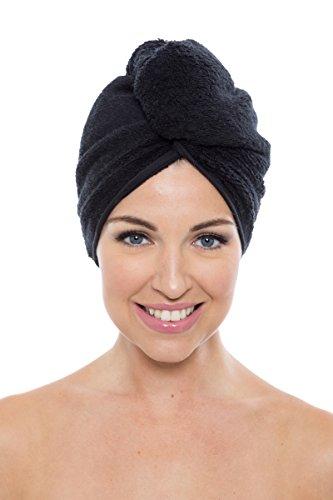 TexereSilk Texere Women's Viscose from Bamboo and Cotton Terry Hair Towel - Lightweight, Absorbent Quick Drying Hair Wrap - Twist Towel with Elastic Loop Holder (Tya, Black, U)
