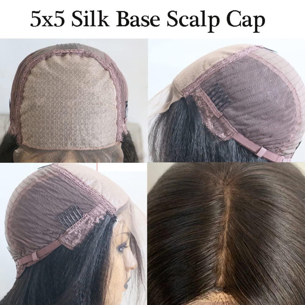 Ruma Hair Glueless Silk Top Lace Front Wig 16inch Curly Highlight Ombre 1bT30 Brown 150 Density Full Deep Wave 5x5 Silk Base Lace Closure Brazilian Virgin Human Hair Wigs