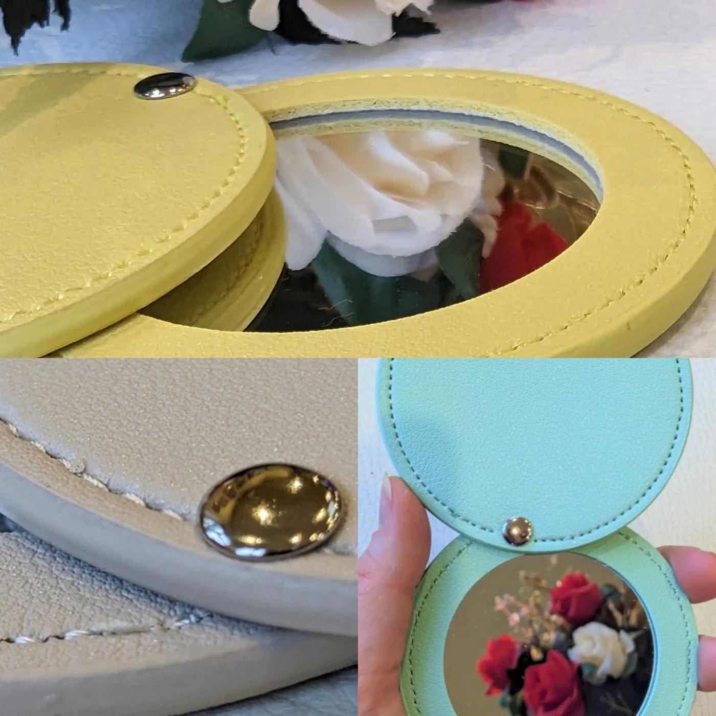 KRUIJHEU Personalized Leather Pocket Mirror Mini Travel Handheld Portable Makeup Mirrors Wedding Bridesmaid Gift for Her Name Engraved (20Pcs)