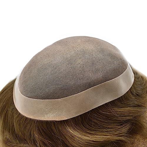 Generic Mens Toupee Men Hair System Durable Fine Monofilament European Human Hair Replacement Toupee for Men Hair Pieces Poly Coated Hair Prosthesis for Men17# DARK ASH BLONDE Medium density6*9