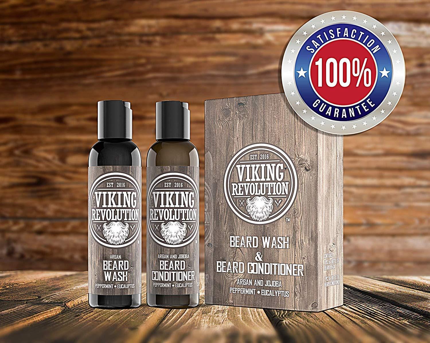 Viking Revolution Viking Revolution Beard Shampoo and Conditioner Set - Top-tier Beard Care Kit with Argan & Jojoba Oils for Healthy Beard Growth, No Itching or Irritation, Rich Lather, Eucalyptus Scent (10 oz)