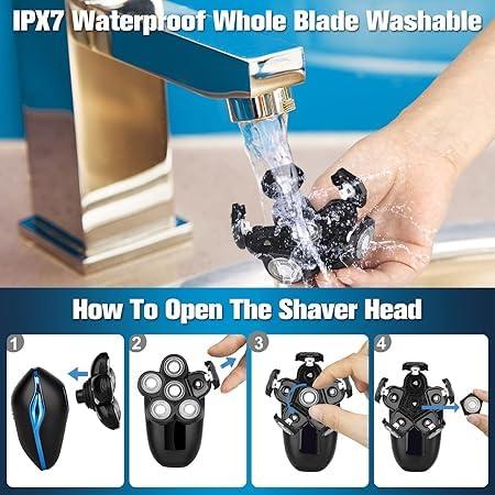 Sakioo Electric Head Shaver for Bald Men, 6 in 1 Mens Electric Head Razor Bald Head Shaver Cordless Electric Razor Men, IPX7 Wet/Dry Waterproof Skull Shaver with Head Shaver Kit LED Display