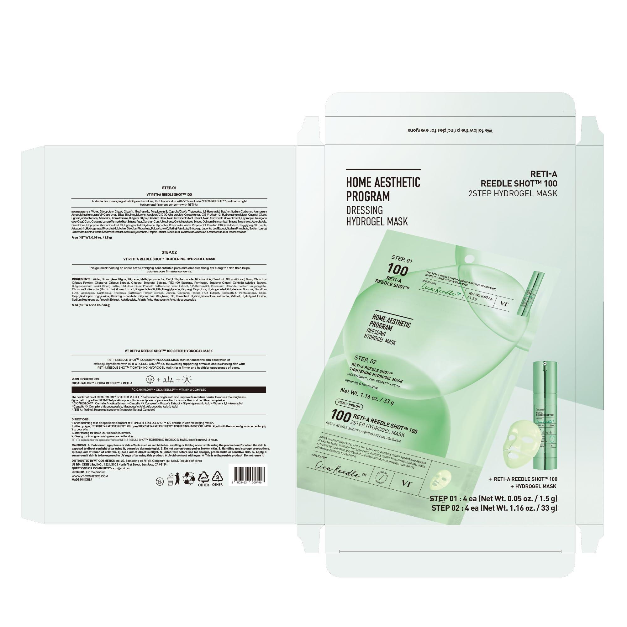VT COSMETICS VT COSMETICS Reti-A Reedle Shot 100 2-Step Hydrogel Mask(34.5gx4ea), Intensive Tightening, Exosome Retinol, Overnight Melting Mask, Ideal for Retinol Beginners, Korean Facial Mask