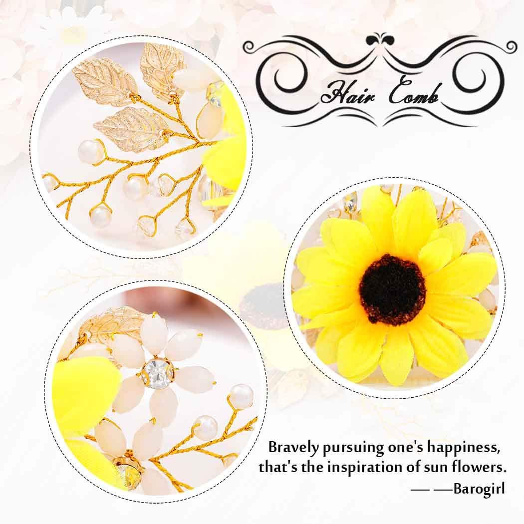 BAROGIRL Barogirl Bridal Sunflower Hair Comb Clip Crystal Bride Gold Wedding Hair Accessories for Women (Gold)