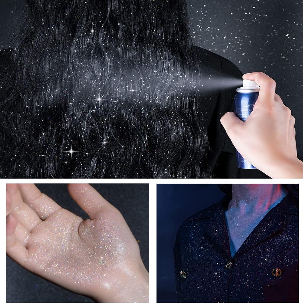 WenFeng Body Glitter Spray,Glitter Spray for Hair and Body,Glitter Hair Spray for Clothes,Long-Lasting Body Shimmer Spray Suitable for Stage,Festival Rave and Makeup Prom-60ML