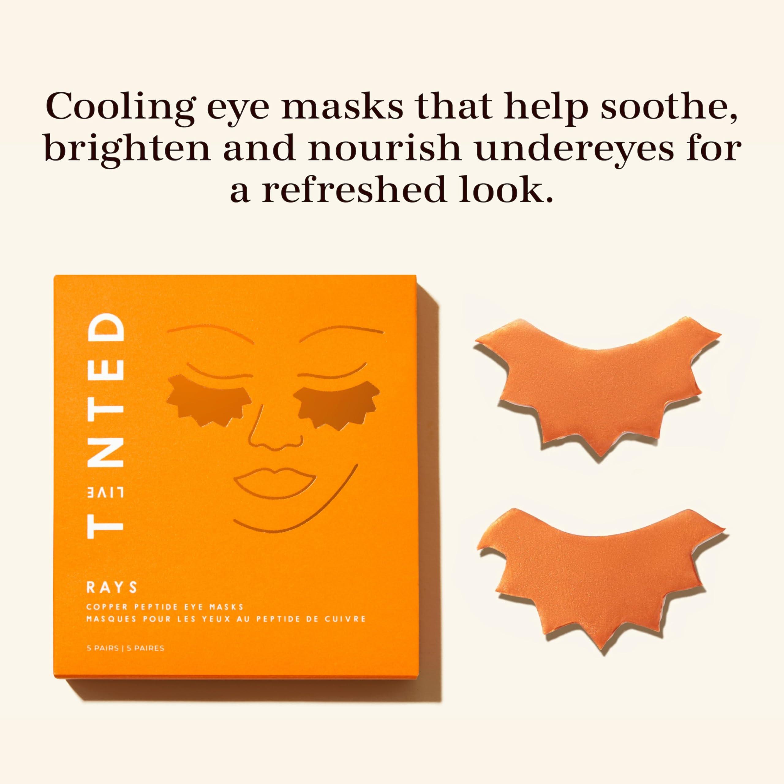 Live Tinted Live Tinted Rays Copper Peptide Eye Masks - Cooling, Brightening, and Nourishing Under Eye Patches, Reduces Fine Lines, Depuffs, & Hydrates with Copper Peptides, Banana Extract, and Bakuchiol - 1 Pair