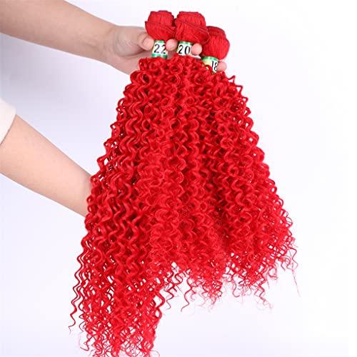 Qinhange Pink Red Golden Brown Color Synthetic Hair Extension Kinky Curly Hair Bundle Machine Double Weft Hair Weaving #1B 16inch 1 piece