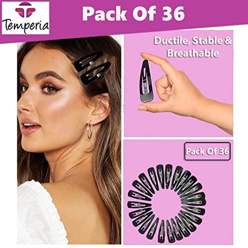 Temperia TEMPERIA Tic Tac Hair Clips for Girls (Pack of 36pcs) (5cm) (Matte Black) - Tik Tak Pins for Women