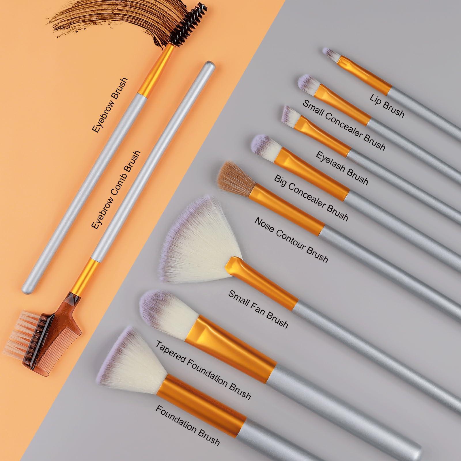 Vander VANDER Makeup Brushes 24Pcs Makeup Brush Set - Professional Make Up Brushes with Soft Synthetic Bristles & Wooden Handle, Includes Makeup Bag for Travel,Champagne