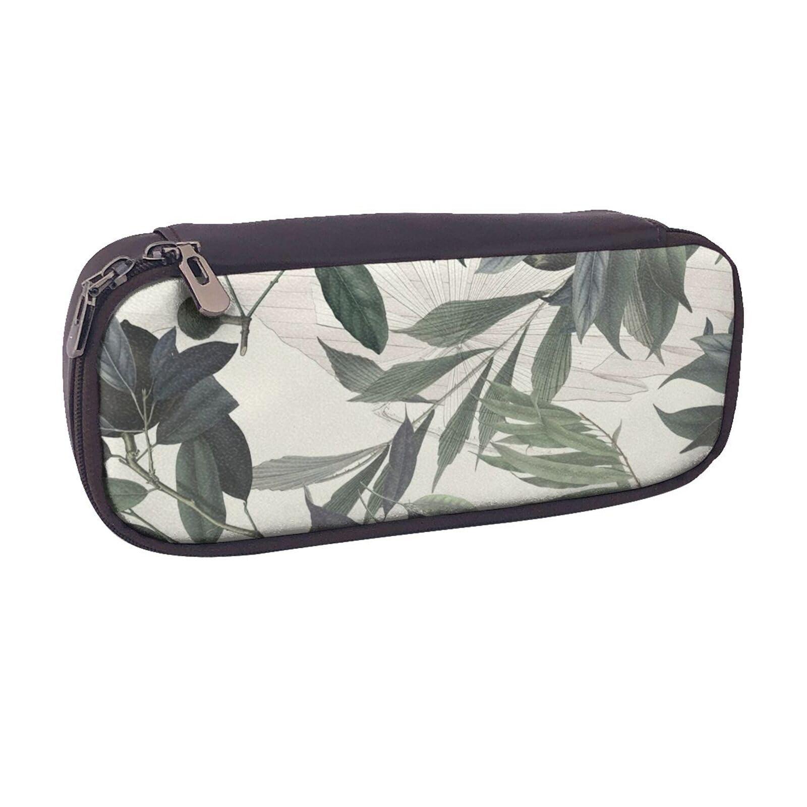 YHBLYKXP YHBLYKXP Cute palm tree leaves print Leather Flap Pencil Case,Toiletry Organizer,Zipper Coin Purse, Black