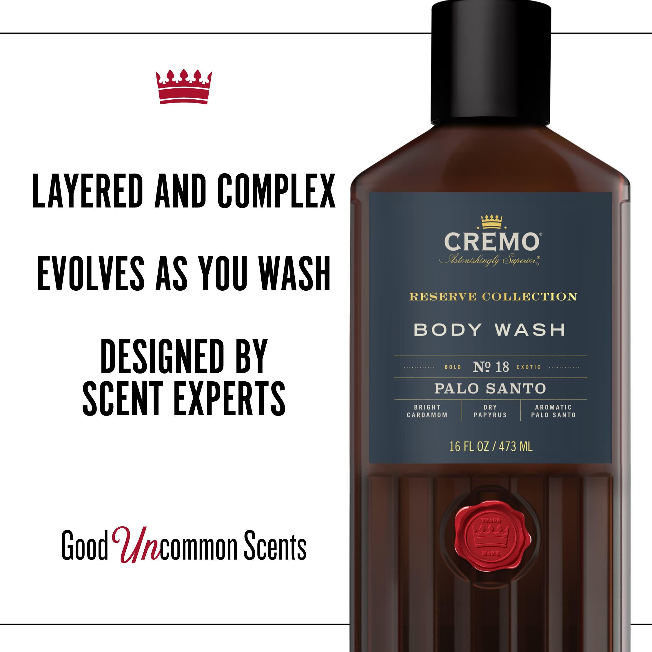 Cremo Cremo Rich-Lathering Palo Santo (Reserve Collection) Body Wash, Notes of Bright Cardamom & Rich-Lathering Italian Bergamot Body Wash for Men, Notes of Italian Bergamot,