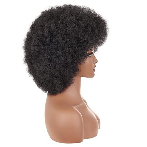 SUSMO SUSMO 14" 70s Short Black Afro Kinky Curly Bob Hair Wigs for Black Women,Large Bouncy and Soft Natural Looking Premium Synthetic Hair Hippie Wigs for Black Women perique afro naturelle Black-F