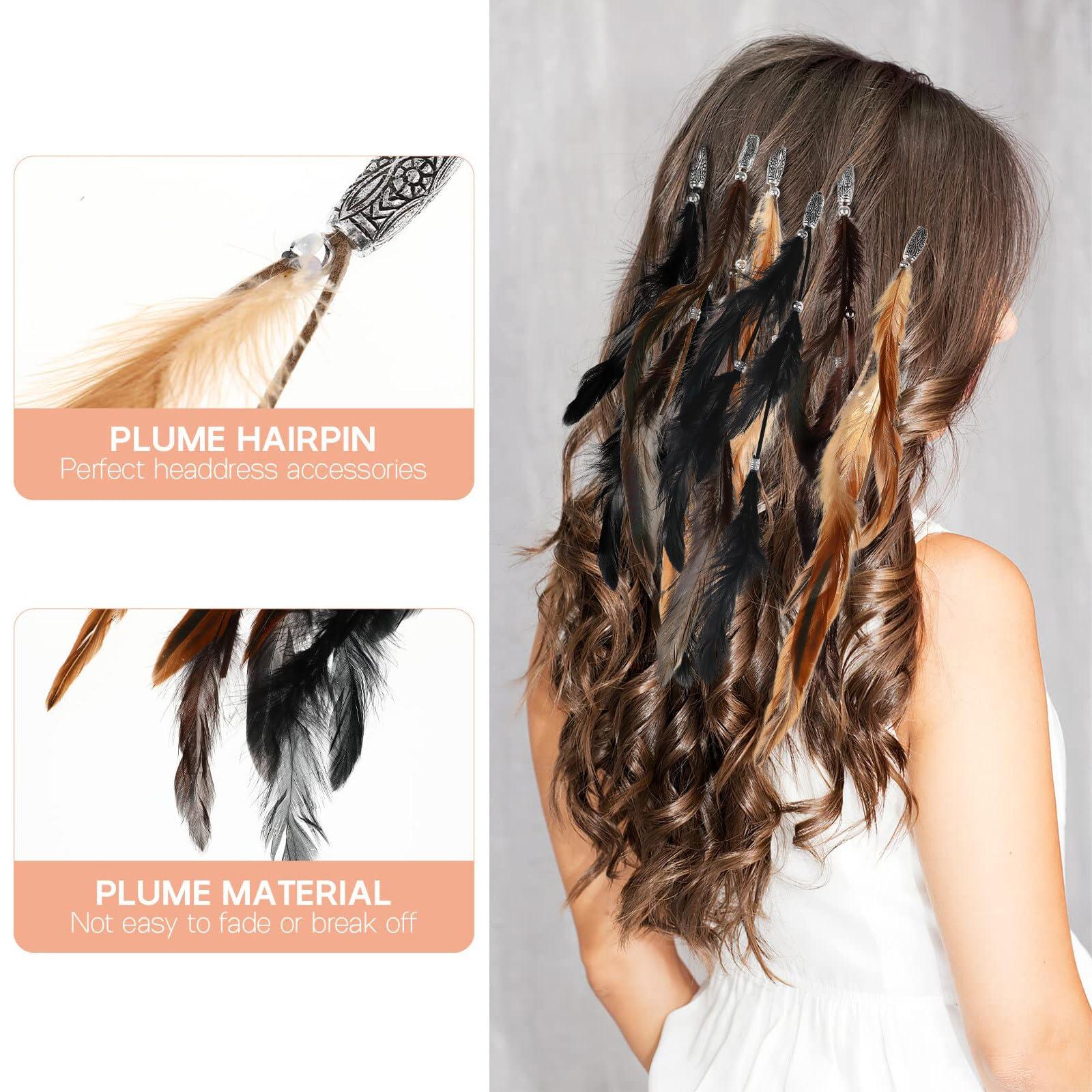 Zcargel Feather Hair Clip,Zcargel 3/6PCS Indian Feather Hair Clip Accessories Mixed Colour Feather Hair Extensions Boho Headpiece for Women and Girls