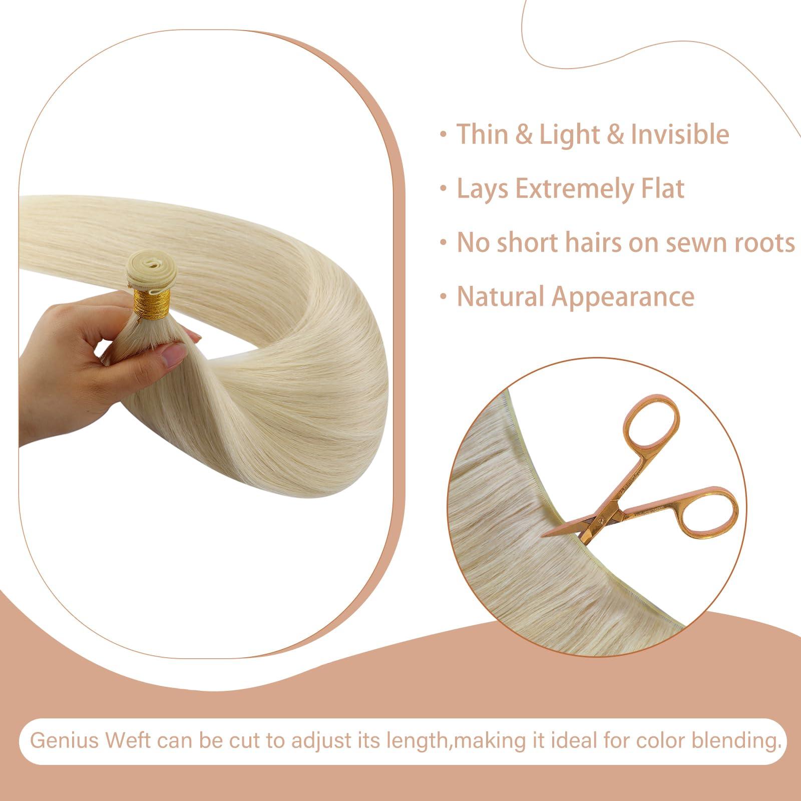 Full Shine Full Shine 24 Inch Hair Extensions Real Human Hair Sew In Hand Tied Weft Hair Extensions Human Hair Sew In Weft Extensions Remy Hair Genius Weft Human Hair Extension Straight Hair 60G 24 Inch