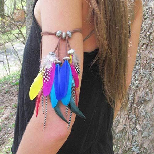 Barode Barode Boho Peacock Feather Headband and Armband Hippie Tassel Hairband Indiana Headdress Party Prom Decoration Hair Accessories for Women and Girls(set of 2) (Beige)