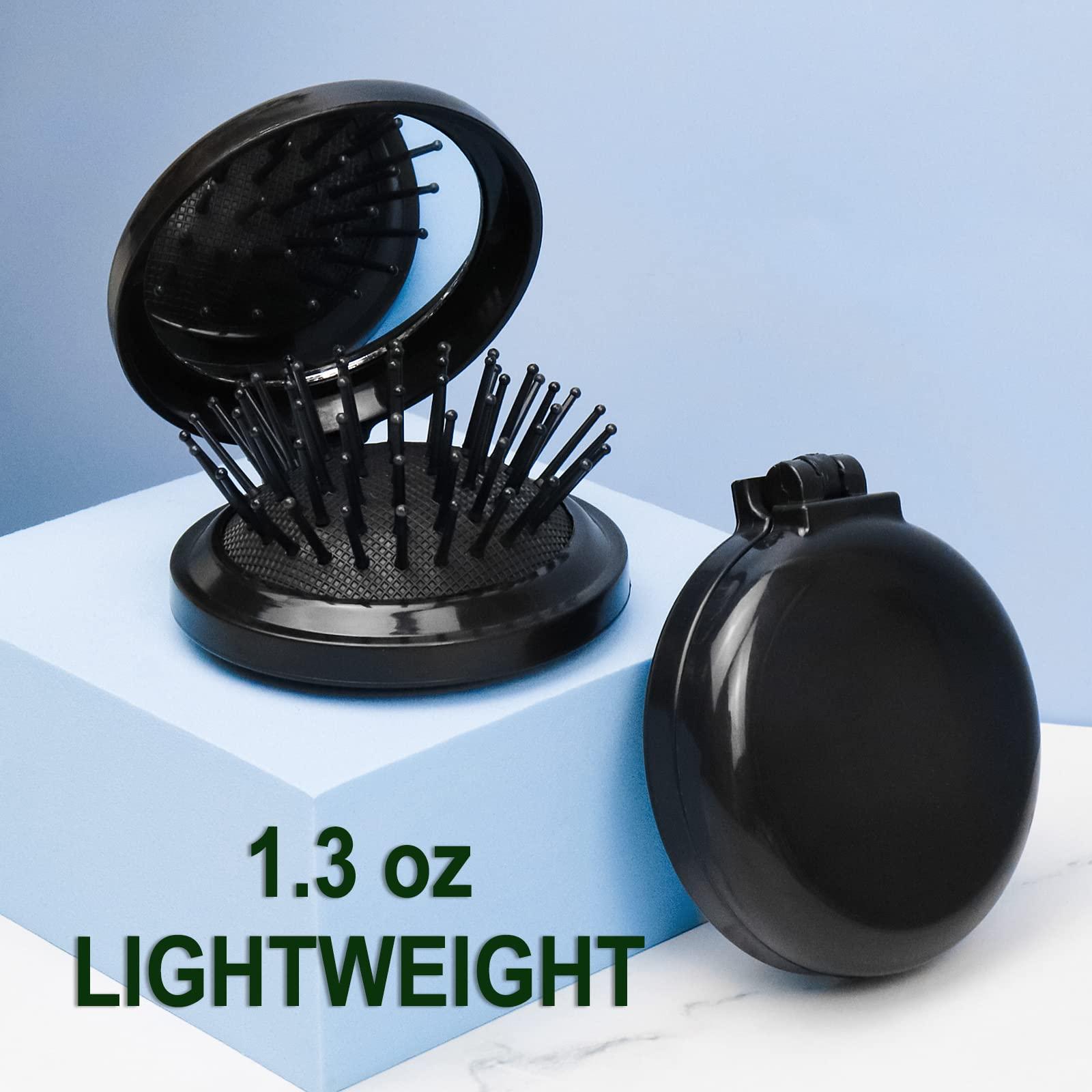 HQSLsund 10 Pack Folding Travel Mini Hair Brush with Mirror, Round Hair Brushes Folding Pocket Hair Brush Mini Hair Comb for Women and Girls (Black)
