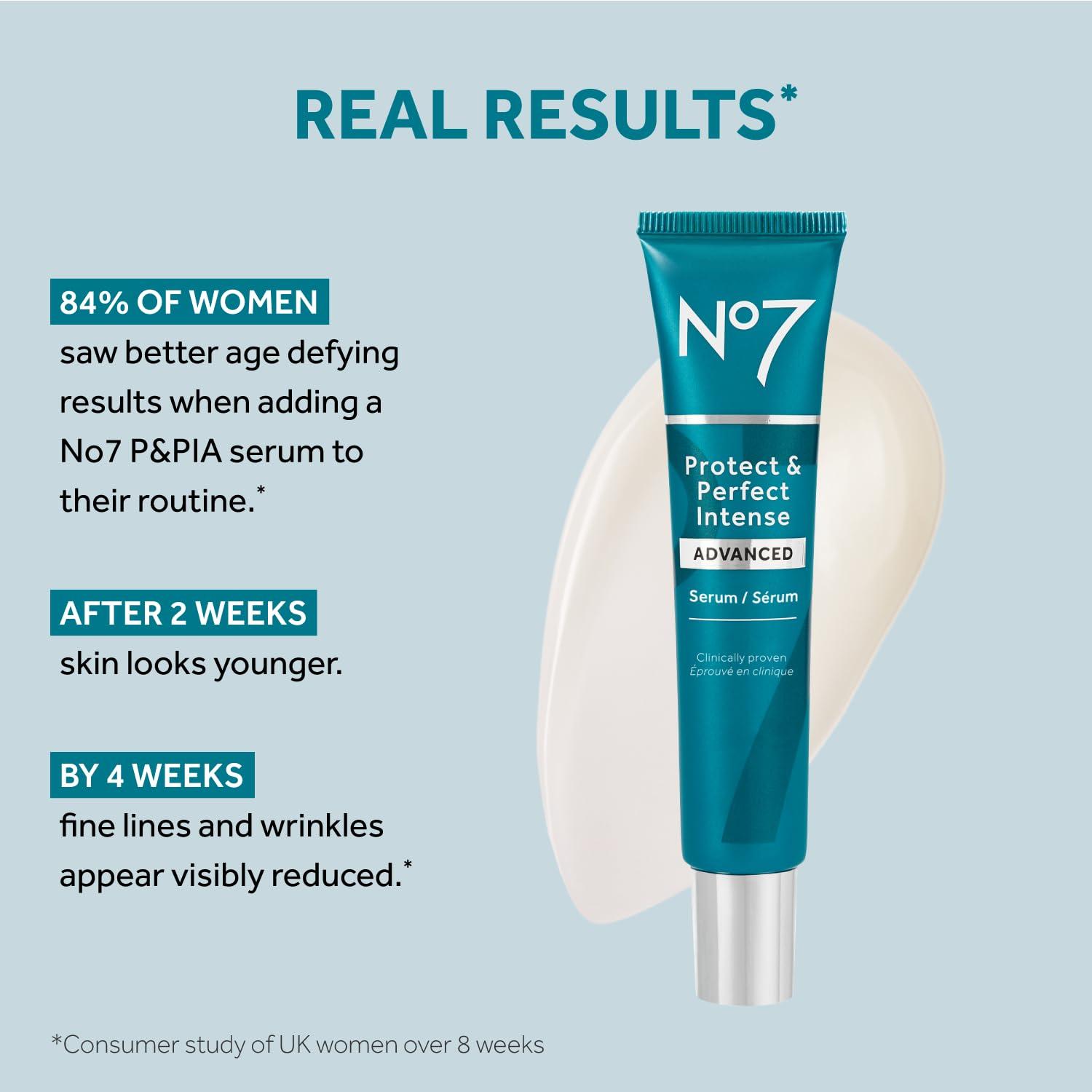 No7 No7 Protect & Perfect Intense Advanced Serum - Rice Protein & Alfalfa Complex for Fine Lines and Wrinkles - Anti-Aging Facial Serum with Matrix 3000+ Technology (2 pack, 1.69 Fl Oz each)