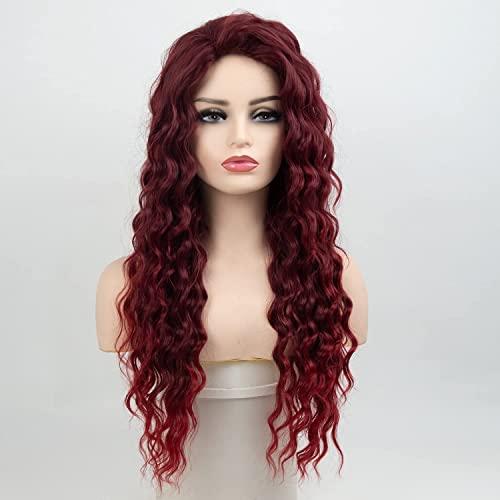 Fencca Fencca Burgundy Long Curly Wigs for Women Heat Synthetic Wig Wine Red Wavy Long Curly Hair Wig